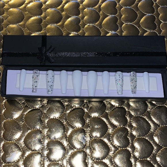 2phyrenails Other - White starry glitter press ons